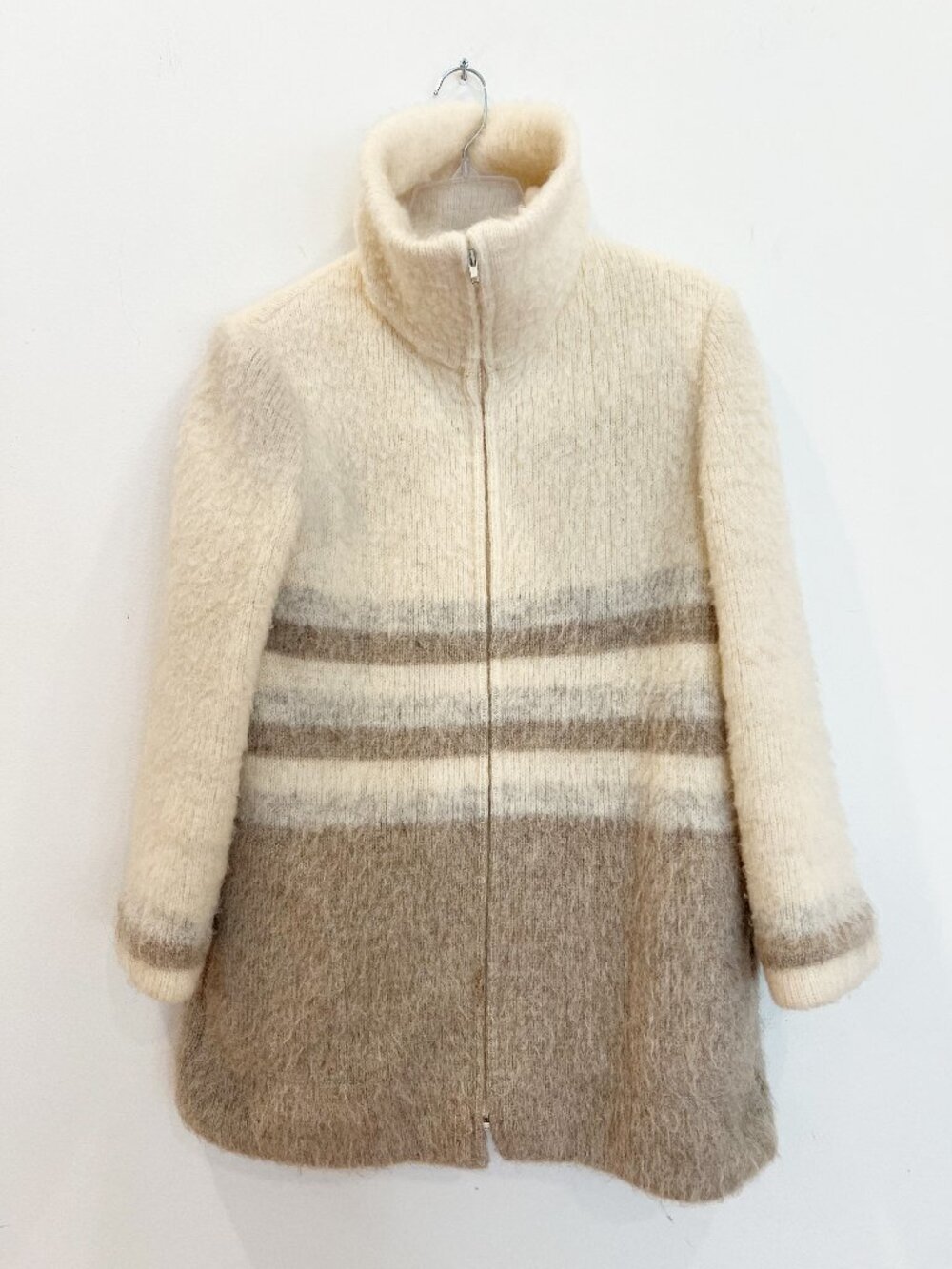 Vintage Hilda Ltd Iceland Wool Coat Womens Medium Cream Brown Full Zip Swing